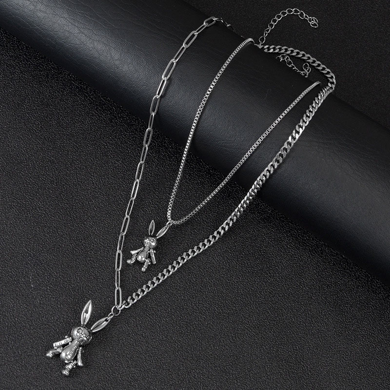 Wholesale Gothic Easter Bunny Double Layer Pendant Hip-hop Necklace Sweater Chain