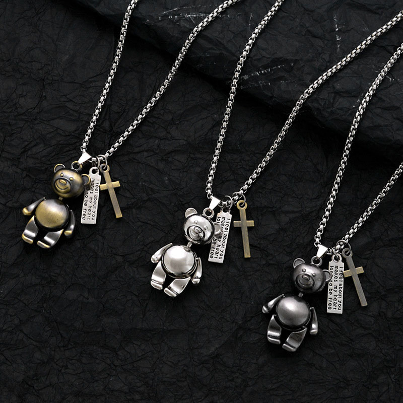 Wholesale Hiphop Necklace Male Earth Cute Cartoon Robot Small Panda Pendant Stainless Steel Chain