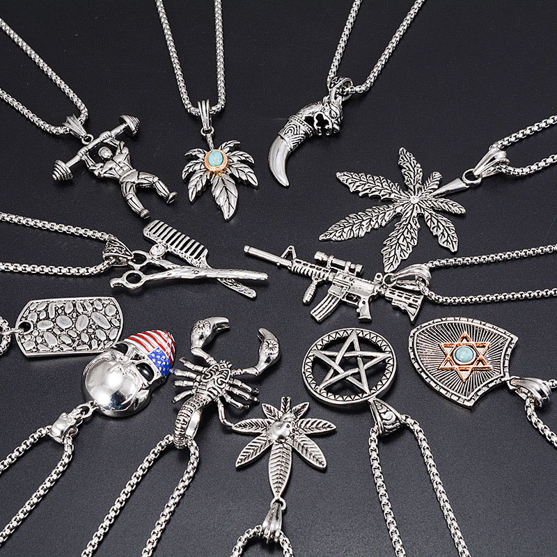 Wholesale Tree Skull Stainless Steel Men's Necklace Hip-hop Cross Pendant