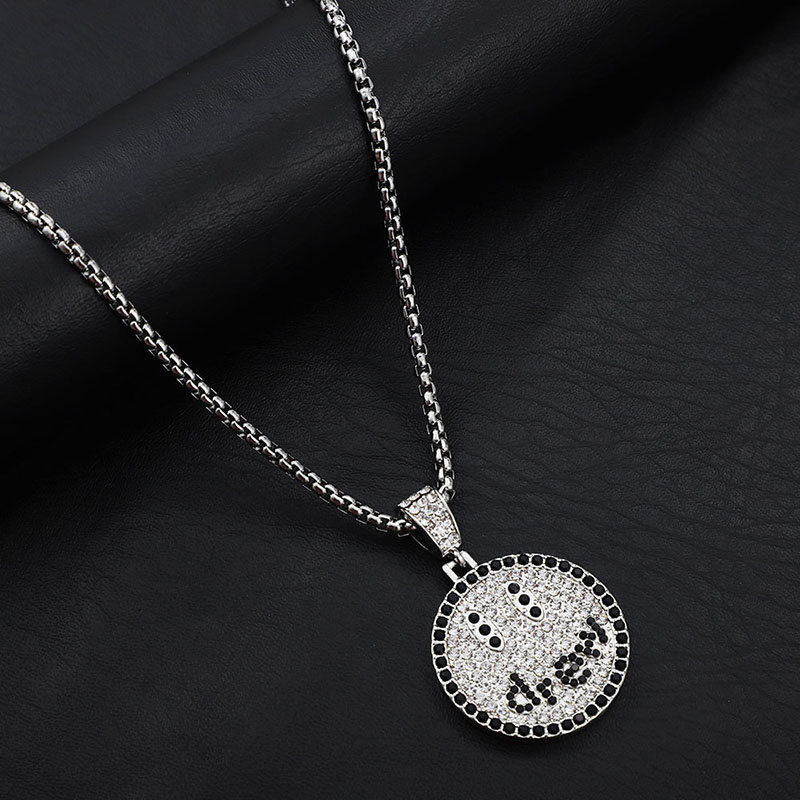 Hip-hop With Diamonds Smiley Face Necklace Round Couples Sweater Necklace Distributor