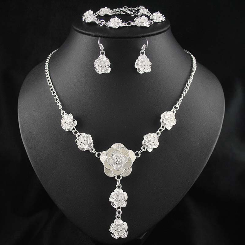 Wholesale Bridal Wedding Rose Silver Three Piece Wedding Set