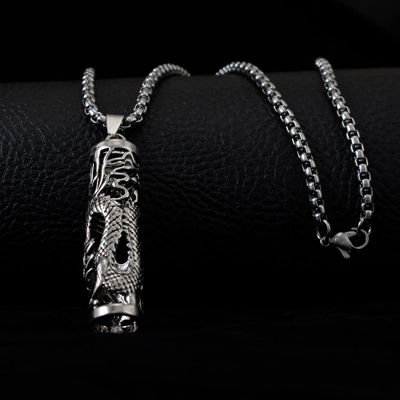Wholesale Hip Hop Titanium Steel Necklace Dragon Pillar Pendant Long Sweater Chain