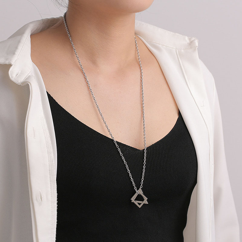 Wholesale Hip Hop Stainless Steel Geometric Triangle Square Necklace Sweater Chain