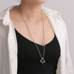 Wholesale Hip Hop Stainless Steel Geometric Triangle Square Necklace Sweater Chain