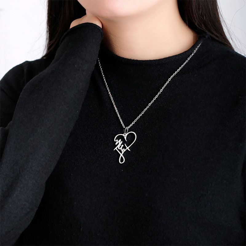Love Heart Titanium Steel Necklace Silver Logo Sweater Chain Peach Heart Distributor