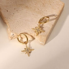 Creative Stainless Steel 14k Gold Octagonal Star With Five Zirconia Pendant Earrings Distributor