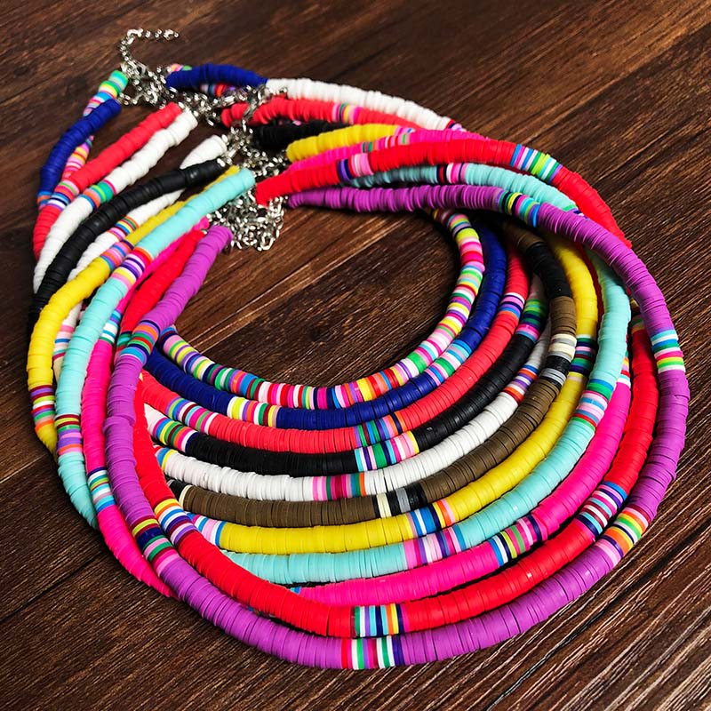 Wholesale Bohemian Stacked Colorful Soft Pottery Necklace