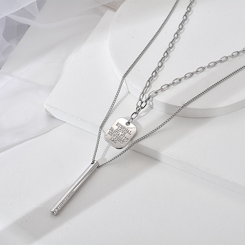 Double Stacked Titanium Steel Necklace Full Of Diamonds Bear Rabbit Chain Distributor