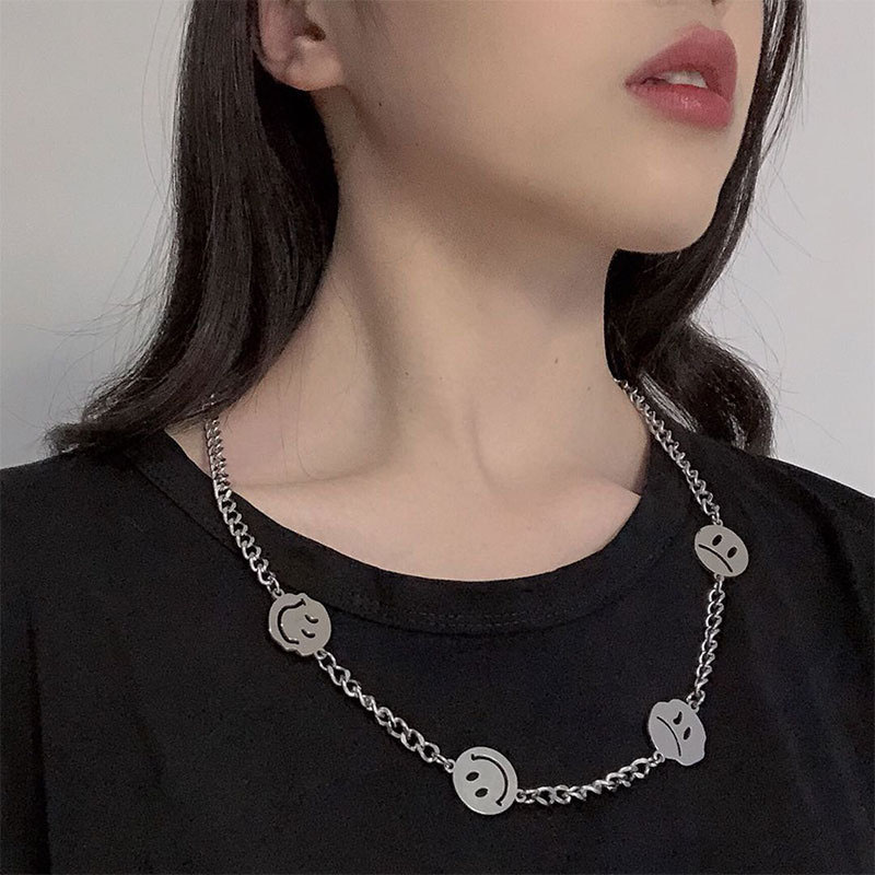 Wholesale Titanium Steel Smiley Face Necklace For Couples Hip-hop Punk Necklace