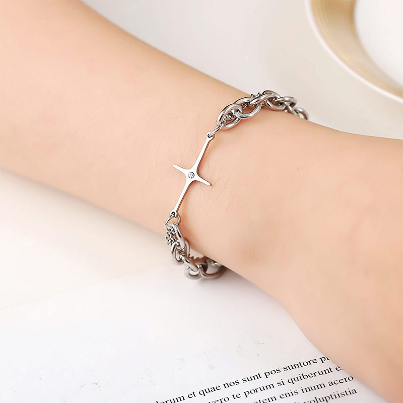 Hip-hop Titanium Steel Double Cross Star Awning With Diamonds Bracelet Distributor