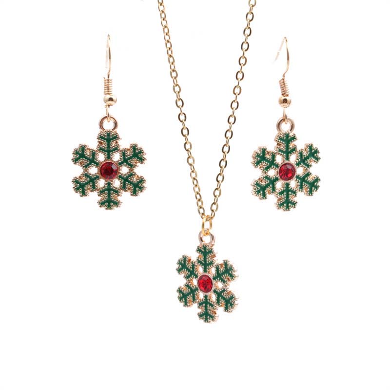 Wholesale Christmas Ornaments Color Snowflake Girl Earring Pendant 2 Piece Set Vendors