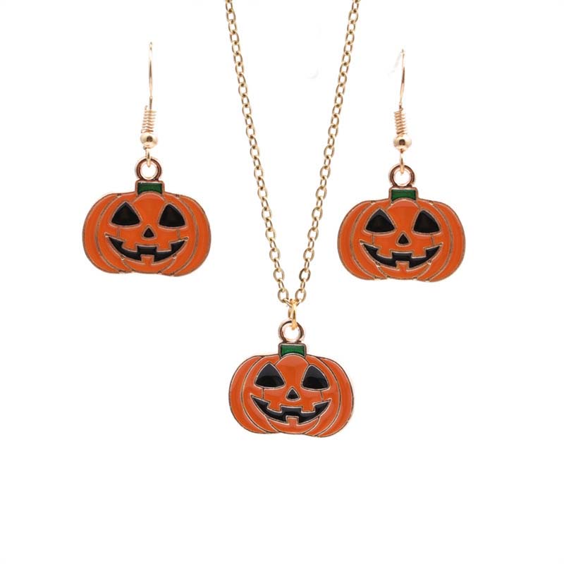 Ghost Pumpkin Oil Drop Pendant Necklace Earring Set Supplier