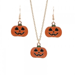 Ghost Pumpkin Oil Drop Pendant Necklace Earring Set Supplier