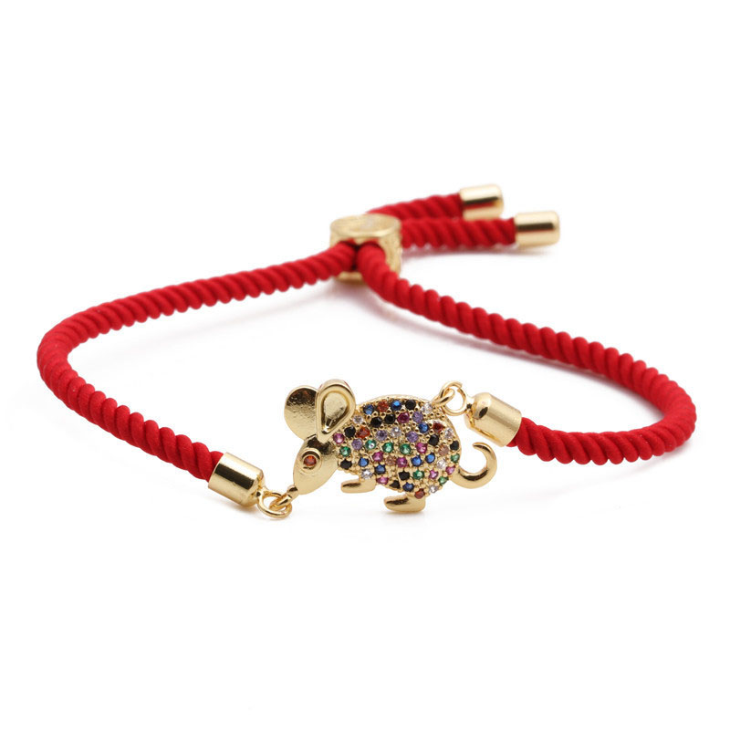 Wholesale Micro Inlaid Zircon Red String Bead Chain Valentine's Day Gift Mouse Bracelet