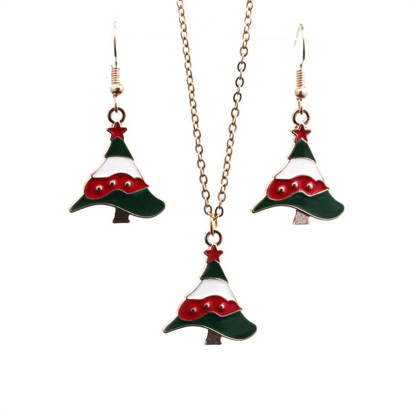 Christmas Jewelry Alloy Drip Earrings Necklace Set Supplier