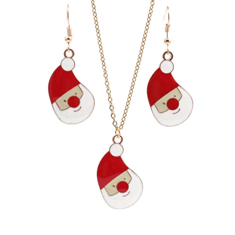 Fashion Alloy Christmas Hat Snowman Necklace Earrings Two-piece Set Supplier