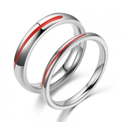 Wholesale Factory  Stainless Steel Drip Glaze Red Line Couple Ring