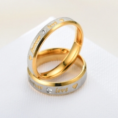 Wholesale Titanium Steel Couple Rings With Crystal Diamonds And Frosted Gold Forever Love