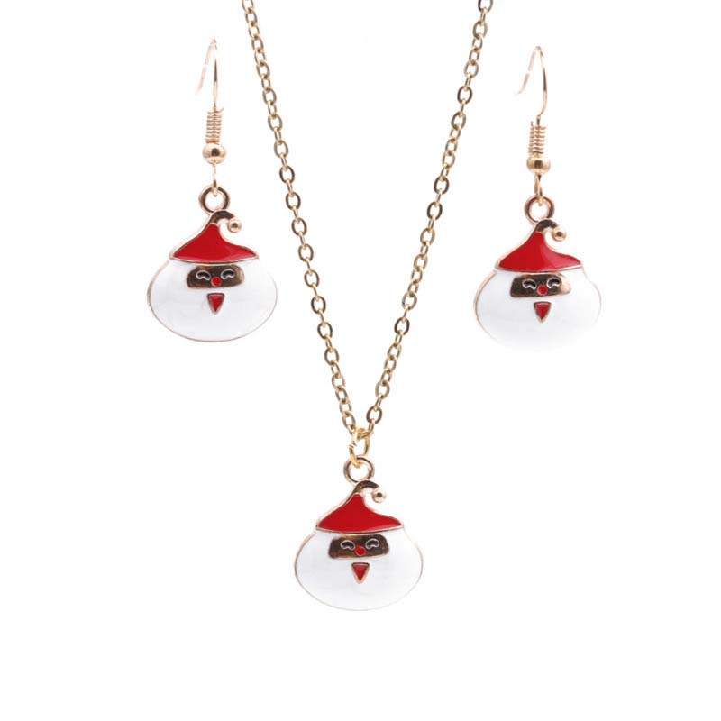 Wholesale Christmas Fashion Alloy Snowman Pendant Necklace Earring Set Vendors