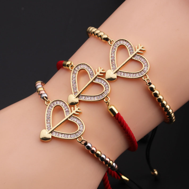 Valentine's Day One Arrow Through Heart Bracelet Copper Zircon Red String Love Bracelet Manufacturer