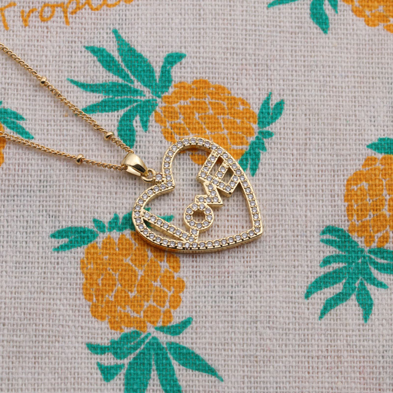 Wholesale Valentine's Day Gift Necklace Copper Zircon Love Love Lady Pendant Necklace