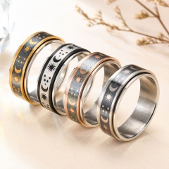 Wholesale Rotatable Titanium Steel Ring  Sun Star Moon Couple Ring