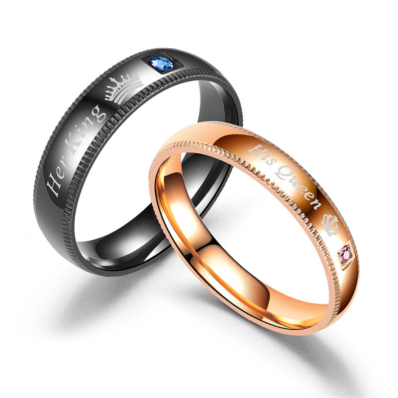 Wholesale Her King His Queen Titanium Steel Couple Ring