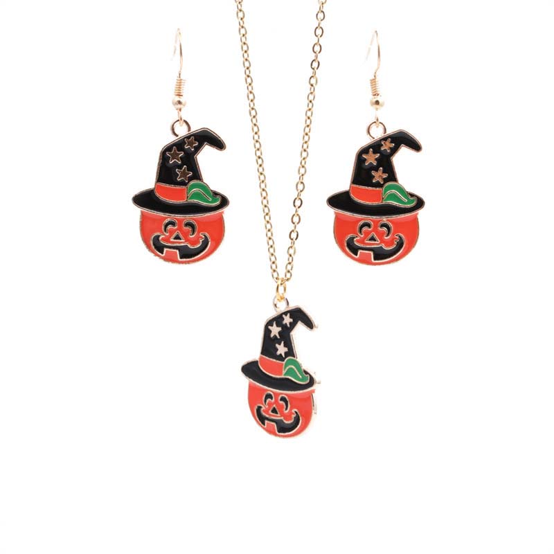 Alloy Star Magic Hat Pumpkin Ghost Earrings Necklace Set Supplier