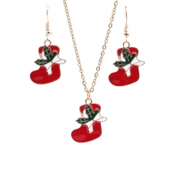 Cute Cartoon Dripping Oil Color Christmas Sock Earrings Necklace Set Supplier