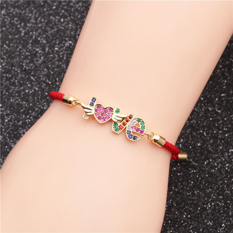 Wholesale Zirconium Chain Red Rope Micro-inlaid Zirconium Love Palm Love Adjustable Bracelet