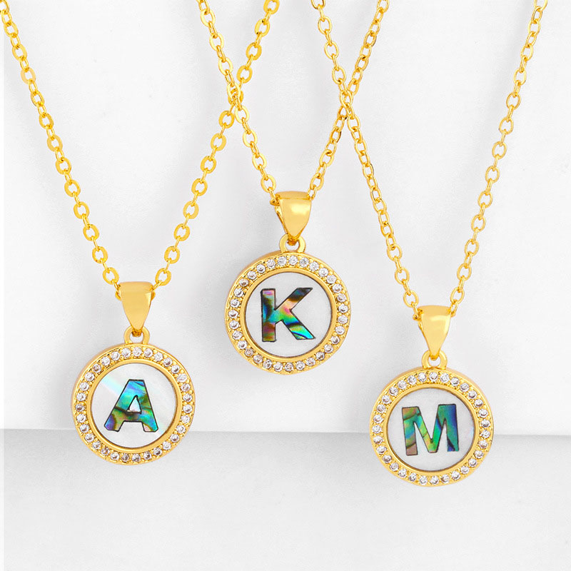 Wholesale Valentine's Day Letter Necklace Round Color Shell 26 Letter Diamond Necklace