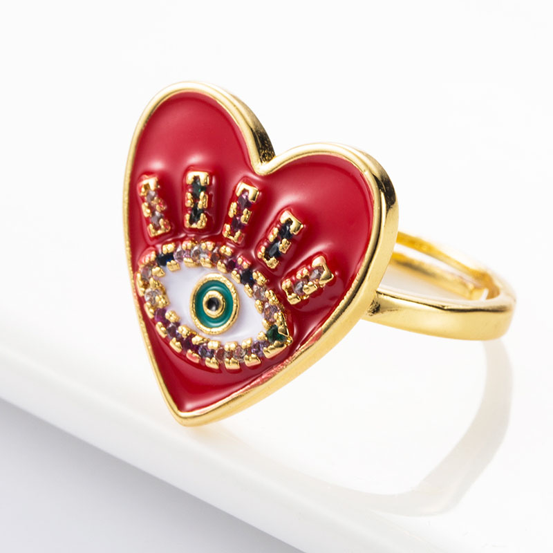 Wholesale Fashion Ring Female Copper Micro-inlaid Colorful Zircon Open Heart-shaped Ring