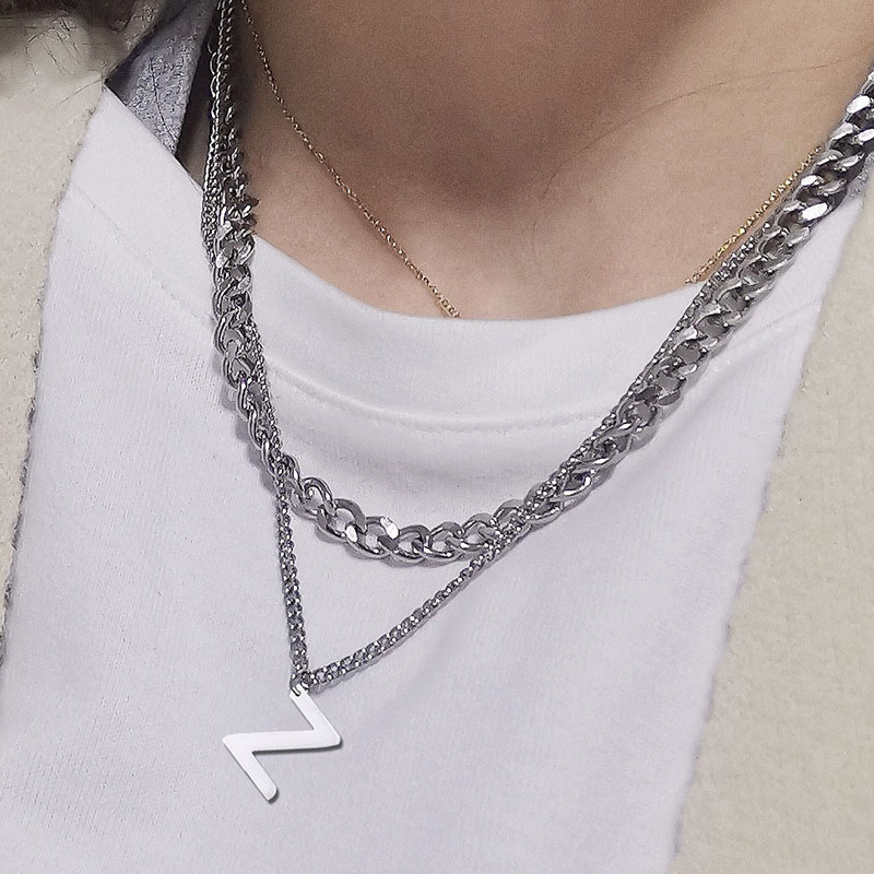 Stainless Steel Titanium Steel Letters Necklace Stacked Clavicle Chain Double Chain Sweater Chain Distributor