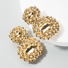 Wholesale Fashion Alloy Geometric Personality Shaped Glass Diamond Earrings Valentine's Day