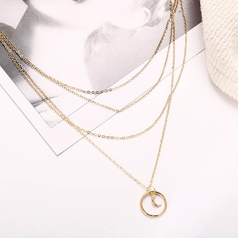 Wholesale Necklace Creative Retro Simple Multilayer Clavicle Chain Moon Pendant