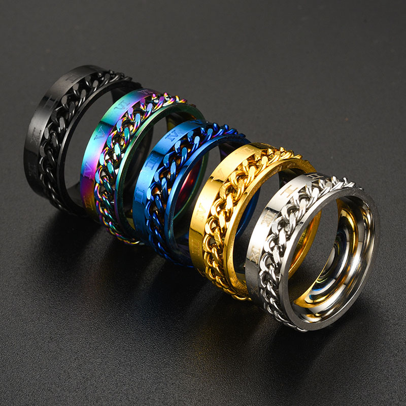 Wholesale Simple Jewelry Men's Titanium Steel Roman Chain Ring Vendors