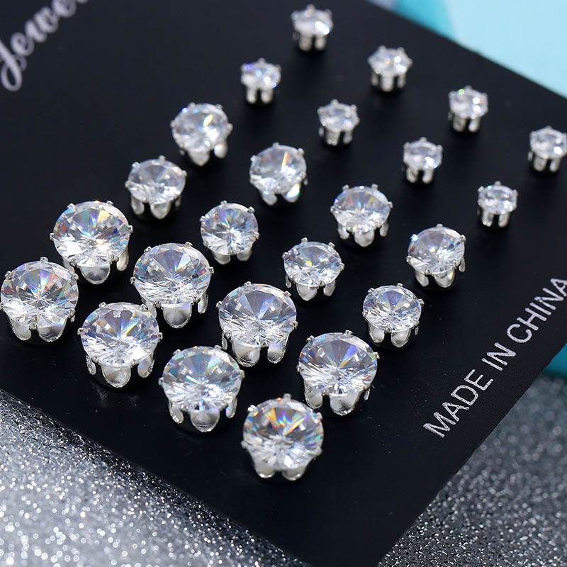 Wholesale Round Six-claw Crystal Zircon Set Earrings Fashion