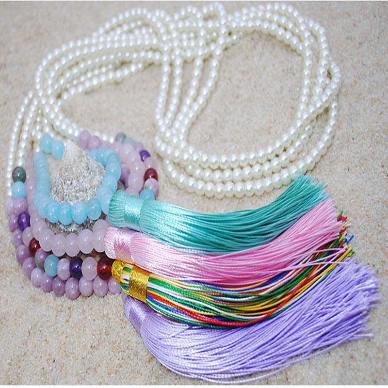 Wholesale Colorful Necklace Long Stone Agate Pearl Tassel