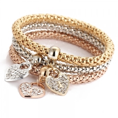 Wholesale Alloy Three-piece Set Elastic Cord Corn Diamond Love Bracelet