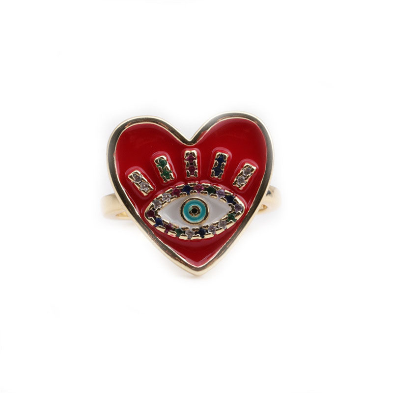 Wholesale Fashion Valentine's Day Copper Micro-inlaid Colored Zircon Open Heart Ring