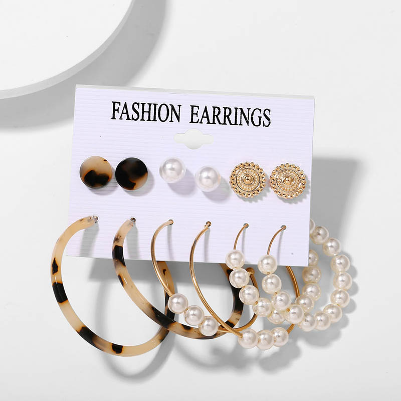 Wholesale Acrylic Faux Pearl Circle Tassel Earrings Set