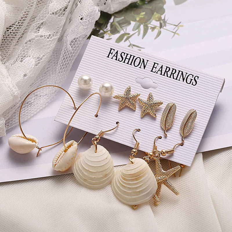 Wholesale Creative Retro Golden Shell Earrings Set