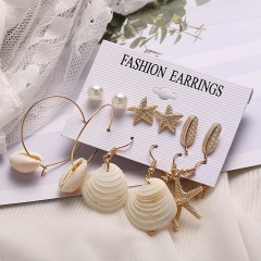 Wholesale Creative Retro Golden Shell Earrings Set