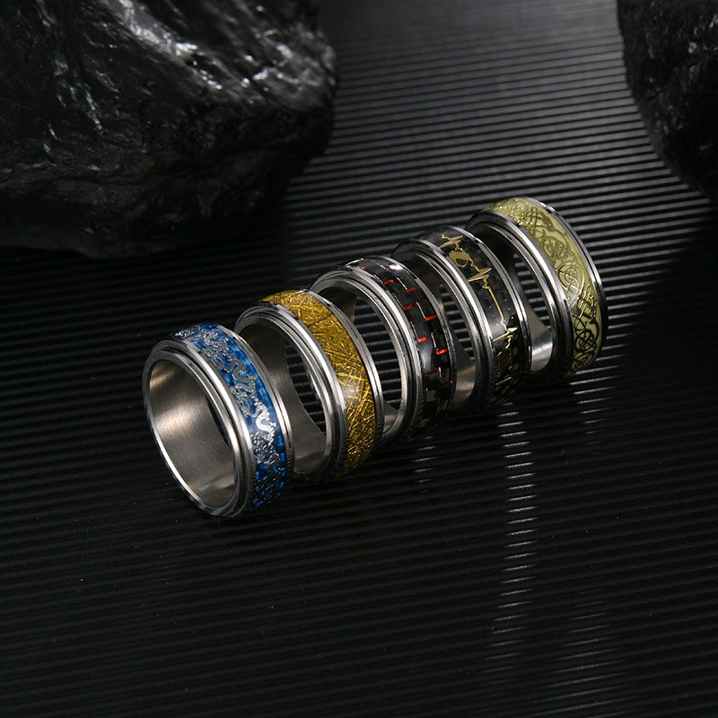 Wholesale 8mm Wide Rotatable Men's Titanium Steel Ring Oil Drip Luminous Turning Jewelry
