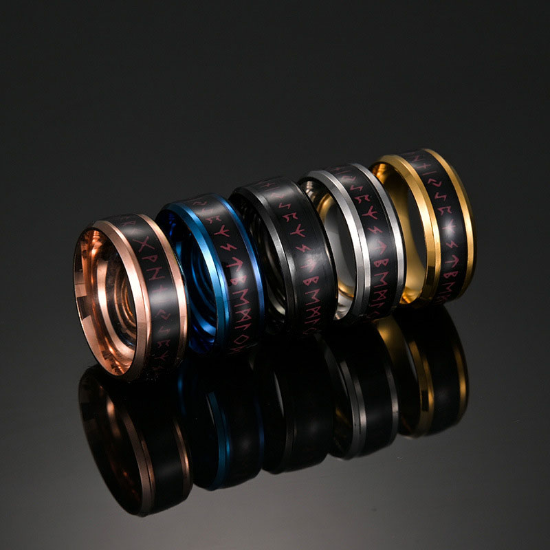Wholesale Sensitive Temperature Viking Text Titanium Steel Ring Men's Jewelry