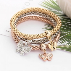 Wholesale Alloy Set Elastic Cord Corn Chain Diamond Butterfly Pendant Bracelet