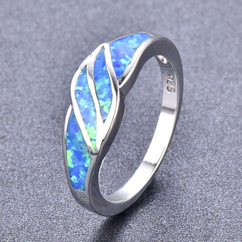 Wholesale S925 Ring Two Leaves Blue Aubao