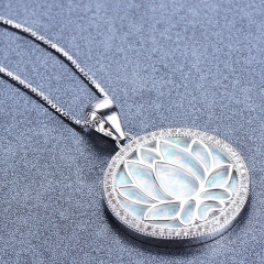 Wholesale S925 Necklace Round Opal Openwork Lotus Flower Pendant