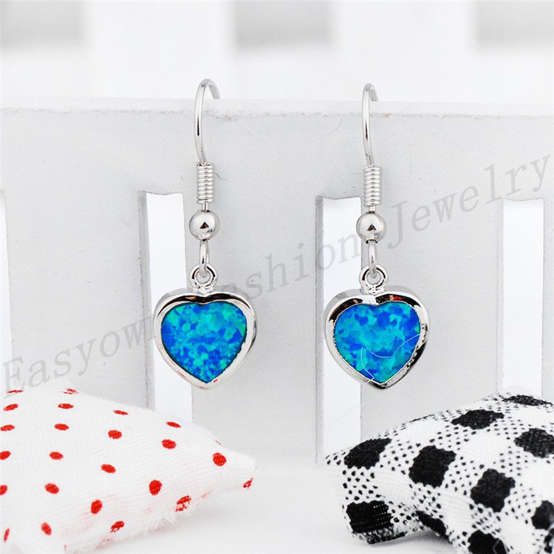 Selling S925 Blue Opal Heart Earrings Fashionable And Popular Manufacturer