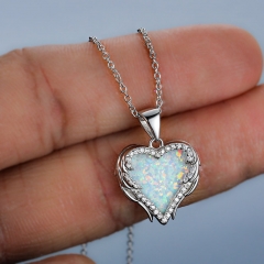 Wholesale S925 Silver Fashion Blue White And Purple Opal Heart Necklace